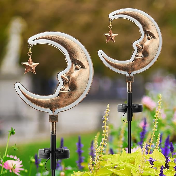 Solar Outdoor Garden Lights - Outdoor Decor Butterfly Neon Lamp Patio Path Decor(2 Pack) (Copper Moon)