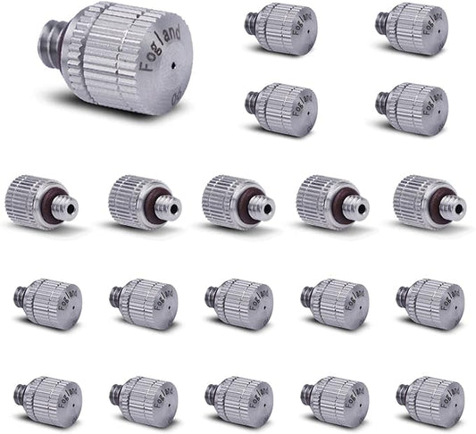 Fogland Misting Nozzles for Cooling System:20pcs Clogging-Prevent Cleanable Stainless Steel Mist Nozzles 0.024" Orifice 10/24 UNC for Patio Garden Trampoline