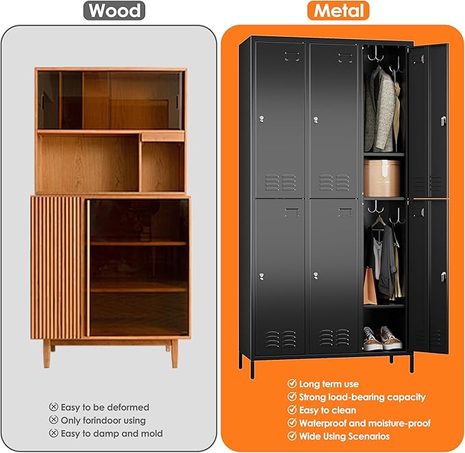 METAN Metal Locker for School Office Gym Bedroom,6 Doors Steel Storage Lockers Cabinet for Employees,Industrial Storage with 1 Shelf,Assembly Required,Black