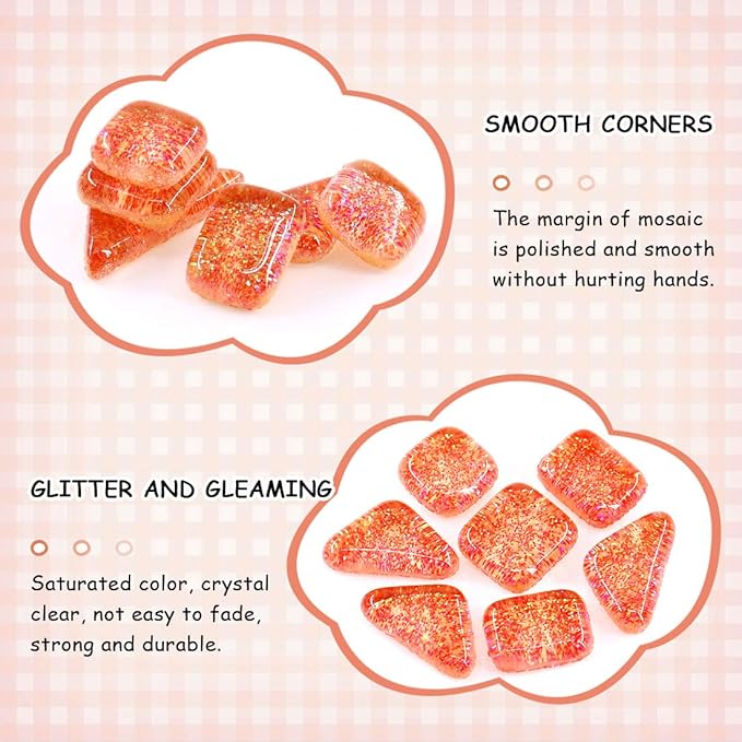 Swpeet 1 Pound Orange Shine Crystal Series Mosaic Tiles Assortment Kit, Square and Triangle Genuine Mosaic Tiles Glitter Crystal Mosaic Perfect for Home Decoration Crafts - Mosaic Tiles U