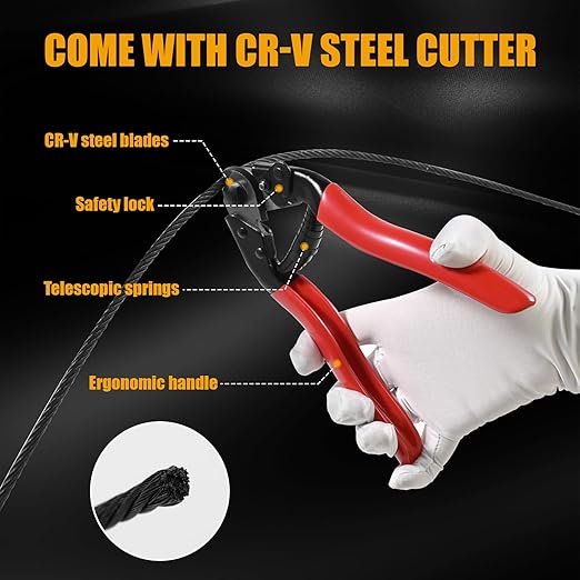 600FT 1/8" Stainless Steel Cable Black, Wire Rope with Cable Cutter, 7x7 Strands,1800lbs Breaking Strength, Aircraft Cable Rope for Deck Cable Railing, Stair, Fence, DIY Balustrades