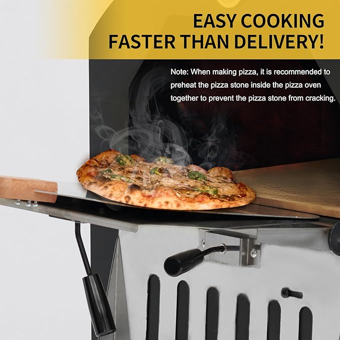 Outdoor Pizza Oven, Wood Fired Pizza Oven with Wheels for Outside, Portable Pizza Maker with Stone, Peel, Cover & Cooking Grids for Backyard, Patio, Camping, Black