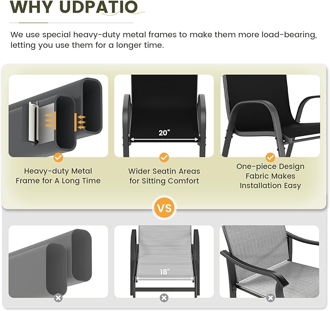 UDPATIO Patio Chairs Set of 8, Stackable Outdoor Dining Chairs with High Back, Breathable Textilene Fabric Outdoor Chair All Weather, 350LBS Capacity for Garden, Backyard (Black)