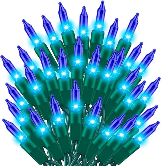 Ultra-Bright Connects End to End Blue Christmas Mini Lights 100L 19.6Ft UL Listed Incandescent Bulb String Light Set for Indoor Outdoor Holiday Garden Party Christmas Tree Garland Decor