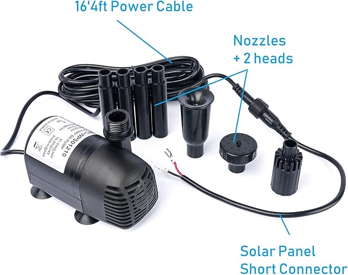 12V - 24V DC Brushless Submersible Water Pump, 410GPH, for Solar Fountain, Fish Pond, and Aquarium