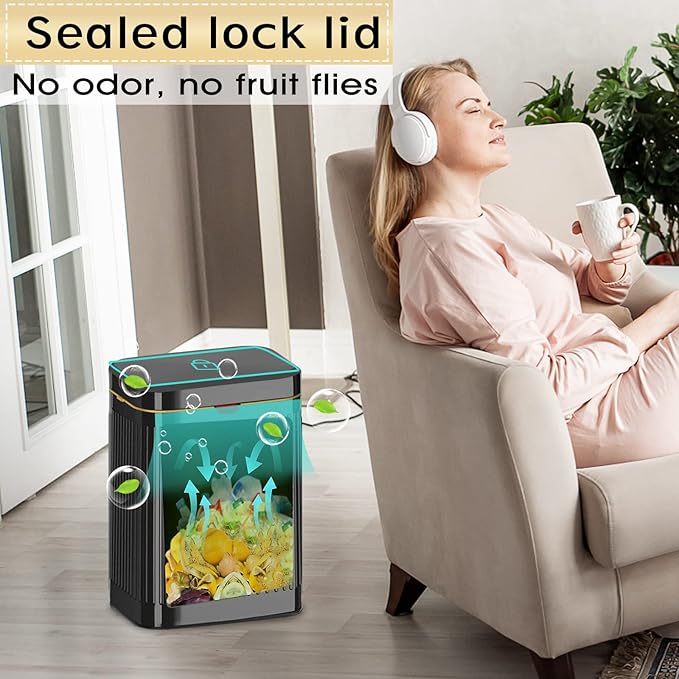 GloDeals Kitchen Hanging Trash Can with Lid, 2.1Gal/ 8L Stainless Steel Trash Can Compost Bin Counter Top, Wall-Mount Indoor Kitchen Trash Bin for Cabinet, Under Sink, Bathroom (Black)