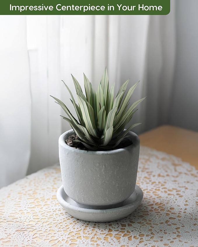 Velener Artificial Outdoor Agave Plants, Light Green Outdoor Faux Plants with Broad Sword-Shaped Leaves, Small Size UV Resistant Fake Agave Plants for Indoor and Outdoor Decor(14 Inch)-2 Pack