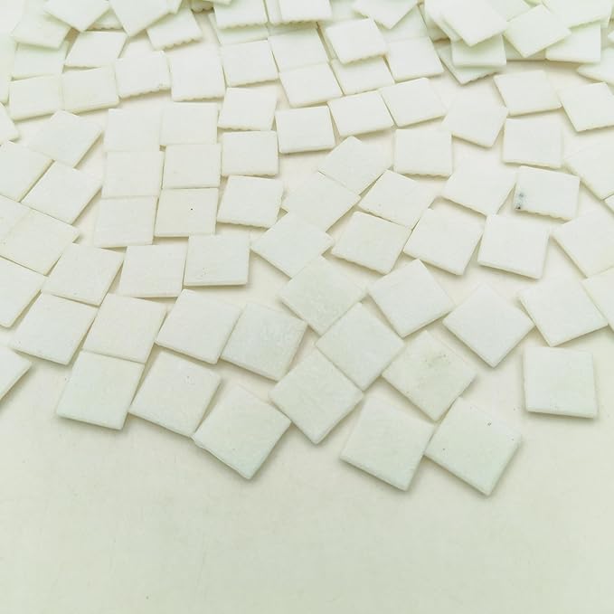 3/4 inch Quartz Glass Mosaic Tiles for Crafts, 1.1 LB, Square Mosaic Pieces for DIY Picture, Home Mosaic Decoration (White)