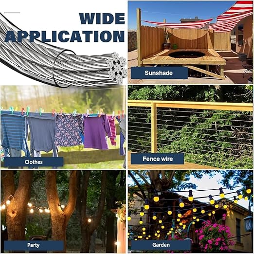 3/16 Wire Rope Kit, 165ft Vinyl Coated Galvanized Steel Cable with M5 Turnbuckles for Cables Wire, Rope Clamp & Thimble, 7X7 Strand Aircraft Cable for Anchored Shed, Fencing, Sunshade