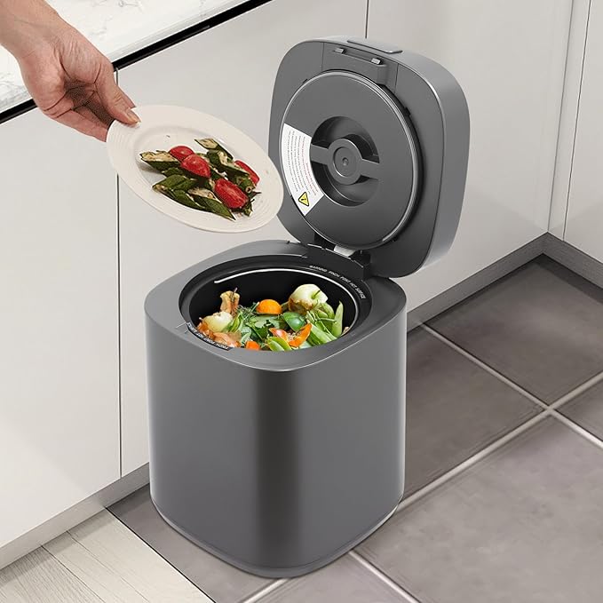 Electric Food Composter 2.5L / 0.66 Gal Indoor/Outdoor Odorless Quiet Smart Compost Bin Kitchen Countertop Composting Machine Quick/Standard/Ferment Working Modes(Black)