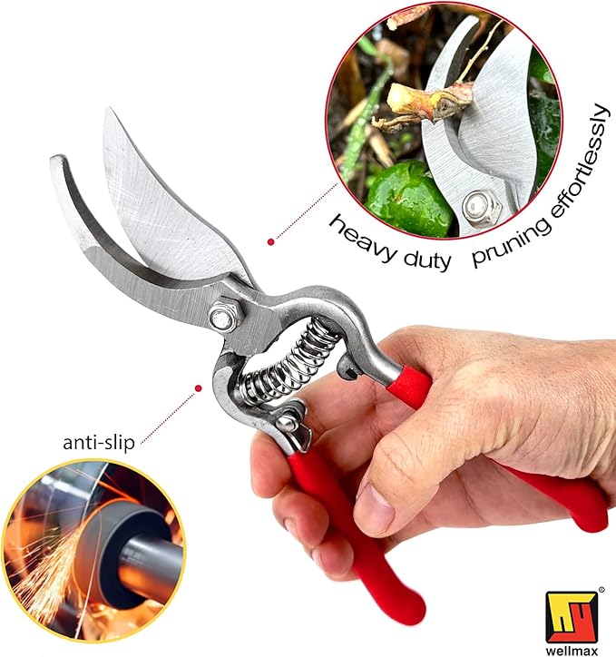 Wellmax 12-Piece Heavy-Duty Garden Tools Set with Bonus Accessories – Heavy Duty Garden Tools with Non-Slip Rubber Grip, Perfect for Digging, Weeding, Pruning & Planting