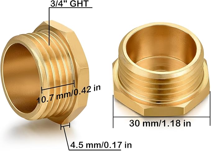 3/4" GHT Male Brass Pipe Plug Outer Garden Hose Male Threaded End Cap Plug Garden Irrigation Pipe Fittings Water Tubing Stopper （3 PCS）