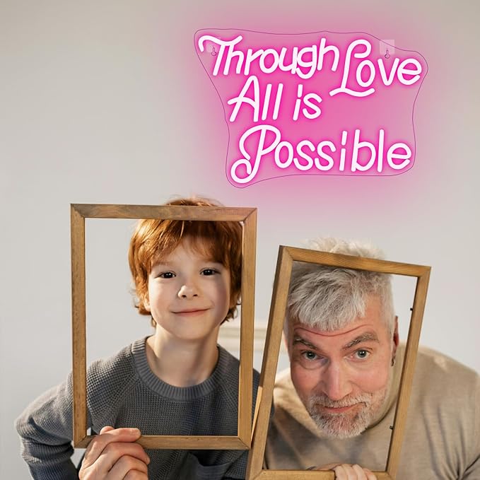 WLHOPE Through Love All is Possible Neon Sign Neon Signs for Wall Decor Dimmable Through Love All is Possible Pink Neon Lights LED Sign for Bedroom,Living Room,Bar,Party,Christmas,Birthday Gift
