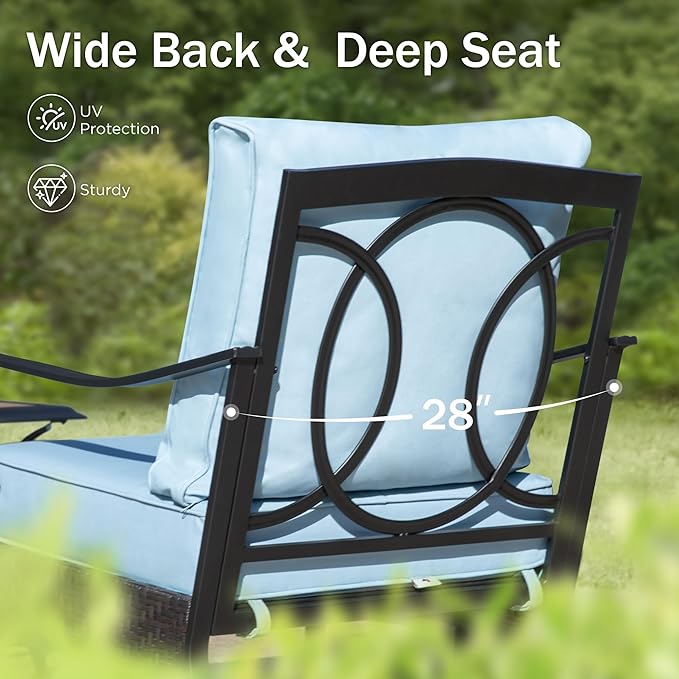 Patio Furniture Set with 32" Fire Pit Table, Patio Conversation Sets 4 Swivel Chairs with Thick Cushion and 50000 BTU Fire Pit Table (5 Pieces,Blue