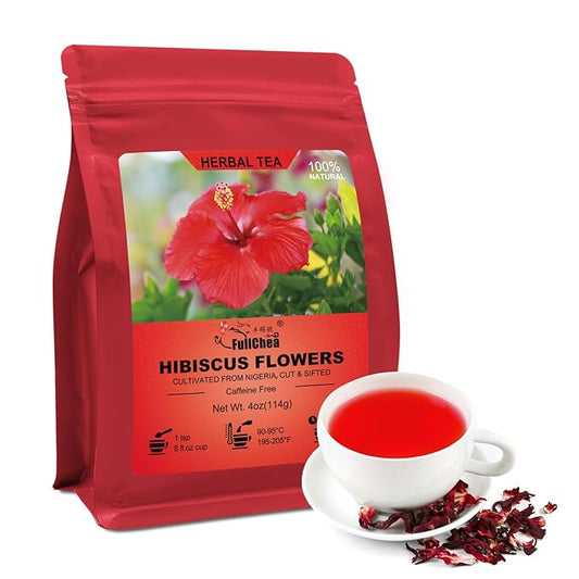 FullChea- Hibiscus Flowers, 4oz/114g, Cut & Sifted - Dried Hibiscus Tea Loose Leaf - Flor de Jamaica - Non-GMO - Caffeine-free - Support Digestion