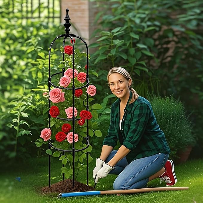 Trellis for Climbing Plants Outdoor 1Pcs Garden Obelisk, Metal Pipe Tomato Cage Cucumber Rose Flower Vegetable Grape Round Vine Tall Plants Trellis,Plants Support Stakes Potted Garden Tower Indoor