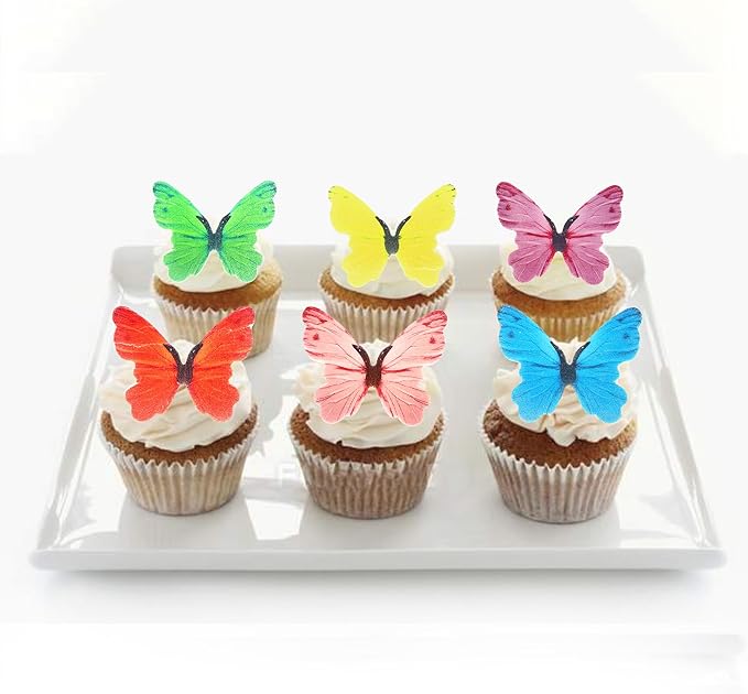 48 PCS Edible Butterfly Cupcake Toppers Wafer Paper Colorful Butterflies Cupcake Picks Edible Butterfly Birthday Decorations for Butterflies Theme Birthday Wedding Party Cake Decorations Supplies