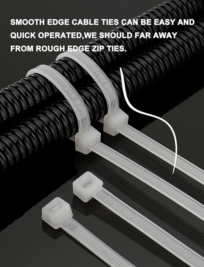 HS Clear Zip Ties 8 Inch (Bulk-1000 Pack) Nylon Cable Ties 40 Lbs Self-Locking Wire Ties for Electronics Organizer
