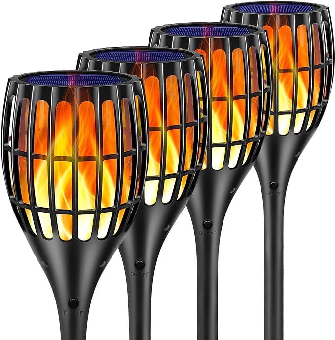 Solar Lights Outdoor, 43" Flickering Flames Torch Light Solar Garden Lights Waterproof Landscape Lighting Dusk to Dawn Auto On/Off Security Torch Light for Yard Patio Driveway, 4Pack