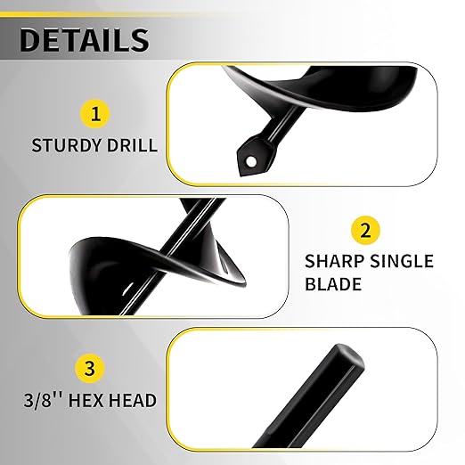 5pcs Auger Drill Bit for Planting - Plant Auger for Cordless Drill - Bulb Planter Tool for Bulbs Planting&Holes Digging - 3/8" Hex Drive Drill