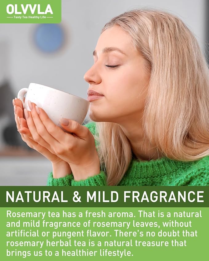 Olvvla - Rosemary Tea Bags - 1.5g X 60 Count - Pure Natural Dried Rosemary Leaves - Cultivated in Egypt - Non-GMO - Caffeine-free - Support Digestion