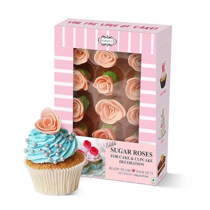 Confect Edible Flower | Edible Flower for cake decorations | Edible Flower Cupcake Toppers | Cupcakes & Doughnut Edible Toppers | Edible Hot Pink Flower- Vegan, Gluten-Free, Soy-Free, Dairy-Free, Palm Oil-Free -Pack of 12