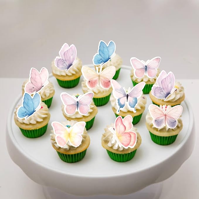 63 PCS Edible Butterfly Cupcake Toppers Edible Butterflies for Cake Decorating Butterfies Cupcake Picks Butterfly Cupcake Decorations for Butterflies Theme Baby Shower Birthday Party Supplies Colorful