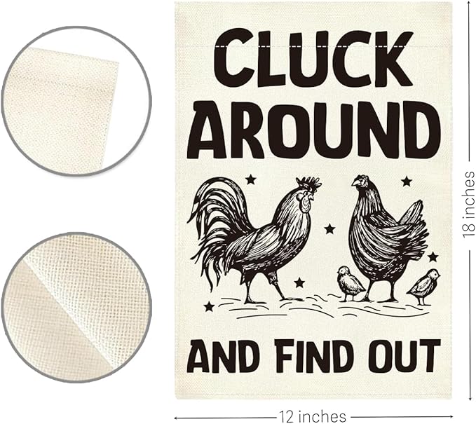 Welcome Summer Funny Chicken Garden Flag Outdoor Decorations Cluck Around And Find Out Small Double Sided Burlap art Stained Glass Style Garden Flags 12 x 18 Inch for Outside