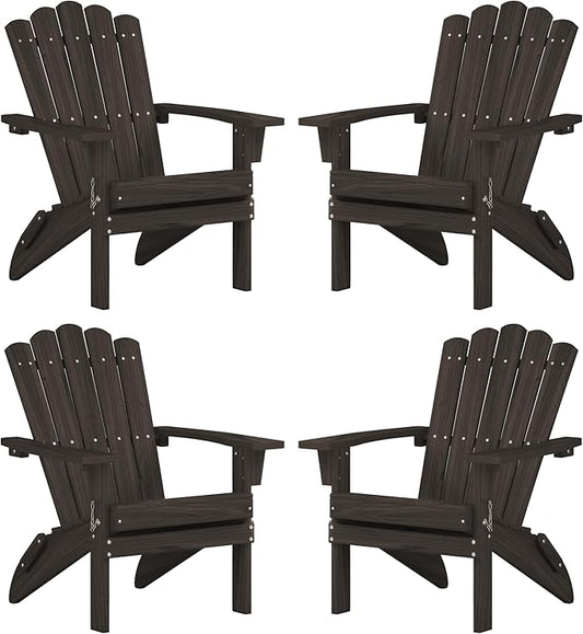 Set of 4 Folding Adirondack Chairs, Heavy Duty Weather-Resistant Patio Chairs with Wide Armrests & Ergonomic High Back, HDPE Fire Pit Seating for Backyard, Garden, Porch - Dark Brown