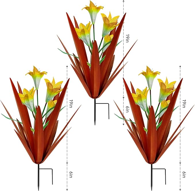 Homight Metal Agave Plant Outdoor Decoration Outdoor Garden Decoration Lily Mexican Yard Art Plant Garden Agave Lily Decorative Garden Gift… (3 Big Yellow Lilies)