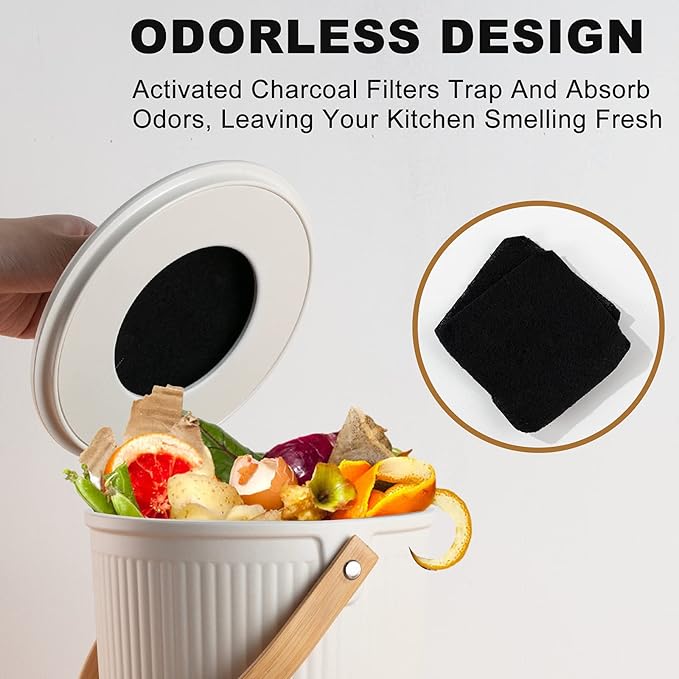 LALASTAR Countertop Compost Bin with Lid, Made of Sustainable Bamboo Fiber, Odorless Kitchen Compost Bucket, 1 Gallon, Cream