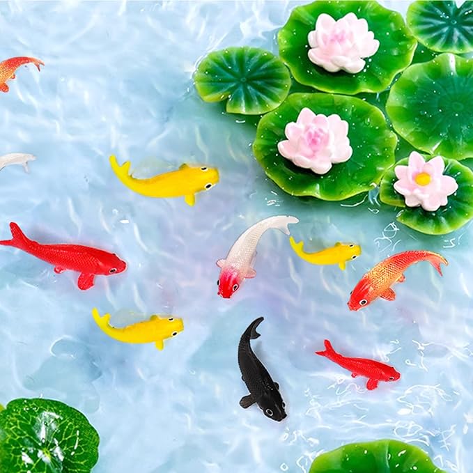 ZENFUN 50 Packs Mini Koi Fish, Cute Miniature Fish Fake Mini Fish Set, Plastic Small Koi Fish, Tiny Fish Model Bulk for Ornament Supplies, Cake Decoration, Fish Tank DIY, Fairy Garden Supplies