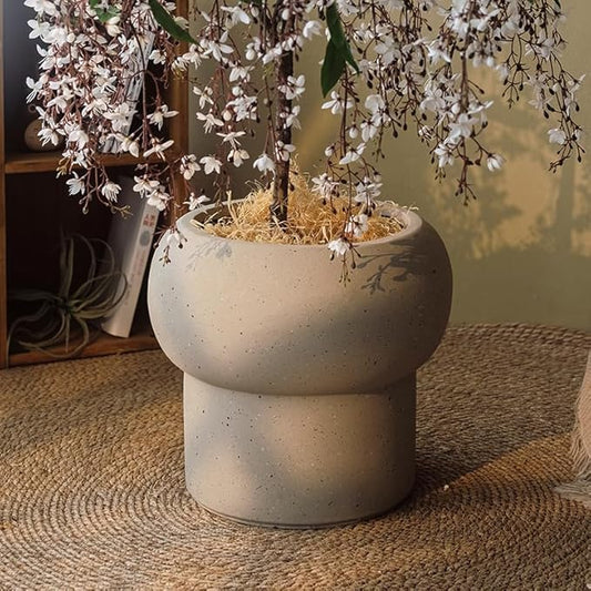 12.5" H x 14" Dia Large Concrete Planter-Heavyweight Outdoor Cement Flower Pot with Mushroom-Shaped Design for Patio, Garden, Porch, or Indoor Use-Modern Decorative Plant Container