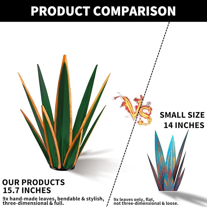 Large Tequila Rustic Sculpture, Rustic Metal Agave Plants for Outdoor Patio Yard, Home Decor Hand Painted Metal Agave Garden Yard Statue, Outdoor Lawn Ornaments Yard Stakes (Dark Green - M)