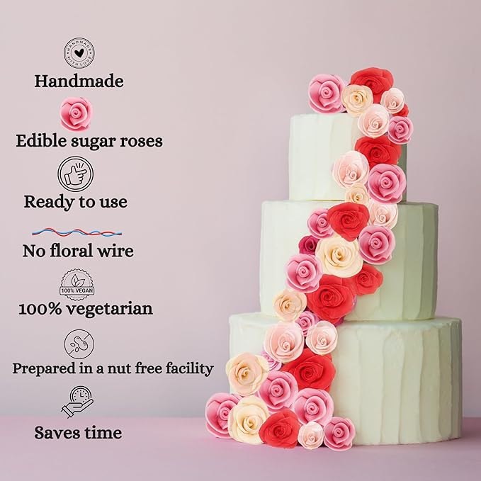 Confect Edible Flower | Edible Flower for cake decorations | Edible Flower Cupcake Toppers | Cupcakes & Doughnut Edible Toppers | Edible Hot Pink Flower- Vegan, Gluten-Free, Soy-Free, Dairy-Free, Palm Oil-Free -Pack of 12