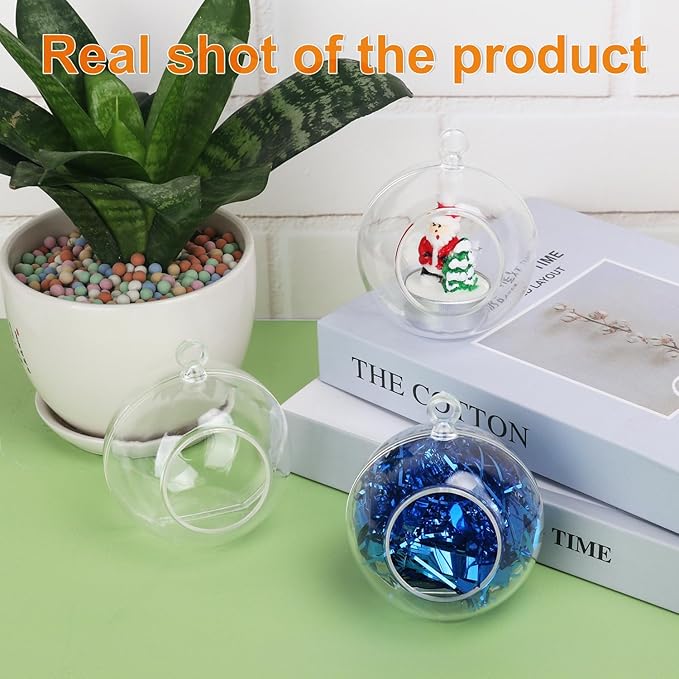 60 Pcs 3.15 InchTea Lights Hanging Glass Globes Orbs, Clear Hanging Candle Holder, Tealight Candle Holder for Wedding, Christmas, Party, Centerpiece Accessory and Home Decor by KUKLIPJIM.