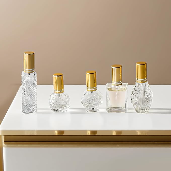 H&D HYALINE & DORA Vintage Glass Perfume Bottles Empty Refillable Sprayer Bottle Fine Mist Spray Bottles Set of 5