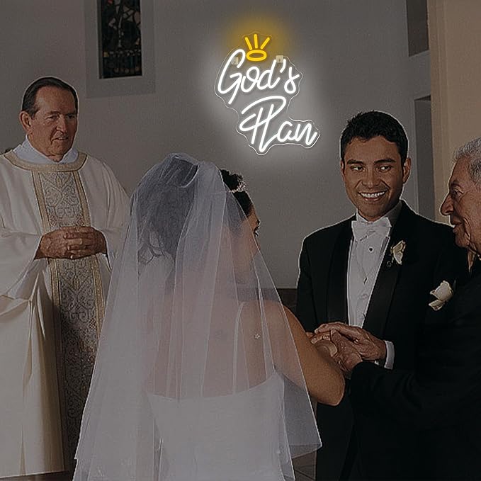 WLHOPE God's Plan Neon Sign White Led Neon Signs for Wall Decor, God Neon Signs USB Powered Letter Neon Light Signs for Bedroom Living Room Home Bar Wedding Party Decoration