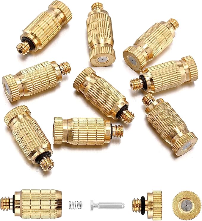 20pcs High Pressure Atomizer Nozzle Brass Misting Nozzles for Outdoor Cooling System, Landscaping, Greenhouse Irrigation, Air Humidification, Anti-Drip Fogging Spray Head(0.006"/0.15mm)