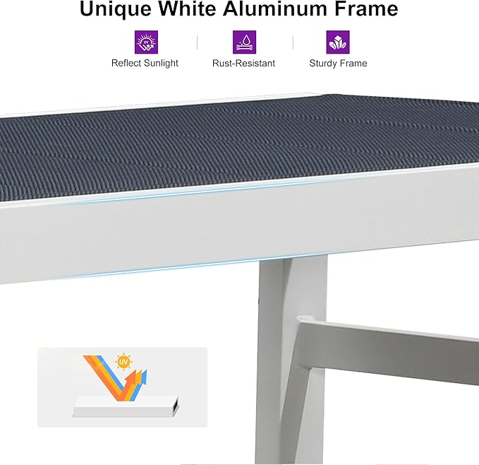 PURPLE LEAF Outdoor Chaise Lounge Set Staight Legs Adjustable Sunbathing Recliner with Side Table for Poolside Beach Outside Patio Aluminum Chaise Lounger Navy Blue