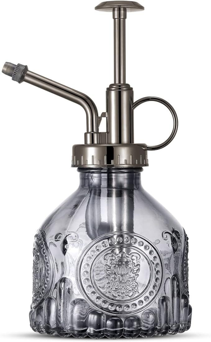 Glass Plant Mister Spray Bottle, Vintage Plant Water Spritzer, Succulent Spray Bottle with Top Pump, Small Glass Sprayer Mister Watering Can for Indoor Outdoor Houseplant - Grey