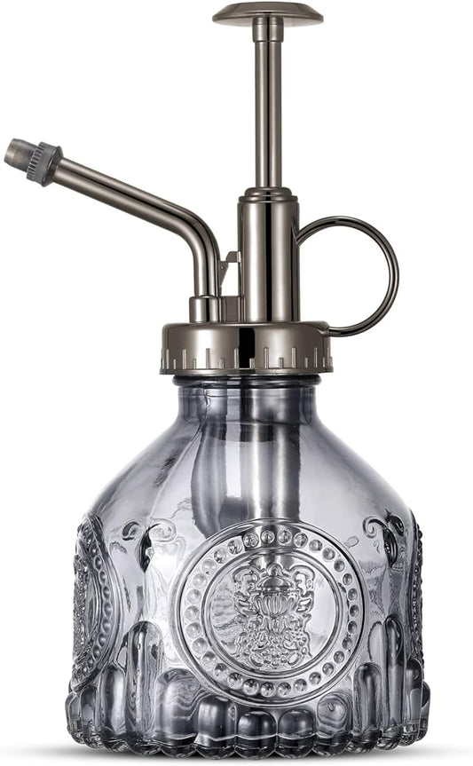 Glass Plant Mister Spray Bottle, Vintage Plant Water Spritzer, Succulent Spray Bottle with Top Pump, Small Glass Sprayer Mister Watering Can for Indoor Outdoor Houseplant - Grey