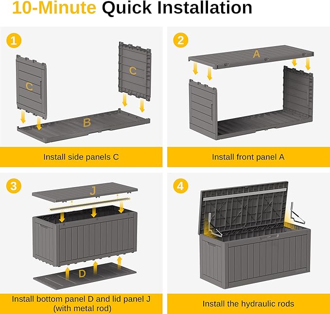 EAST OAK Outdoor Storage Box, 90 Gallon Deck Box, Waterproof Resin Storage Bin for Patio Cushions, Gardening Tools, Lockable, UV Resistant, Grey