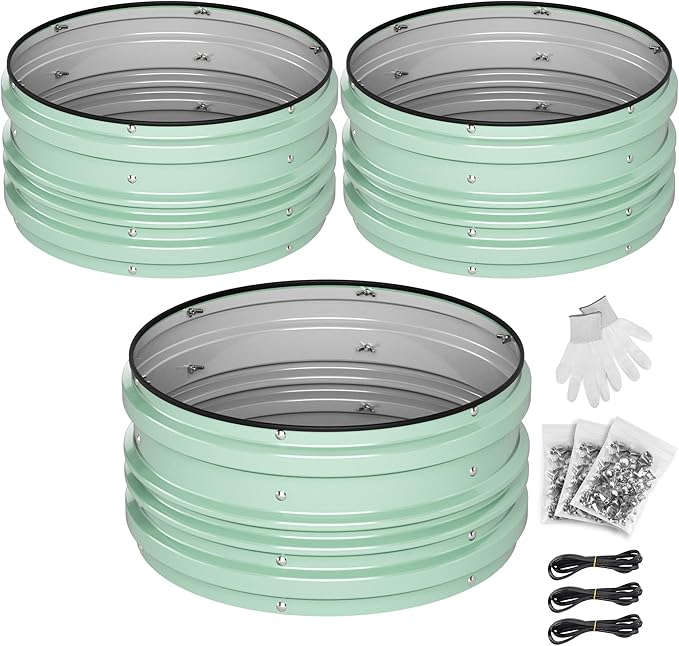 WORKPRO 3Pcs 2x2x1ft Galvanized Raised Garden Bed Set, Rust & Corrosion Protection, Easy Assembly, Safe Edge, Ideal for Vegetables & Flowers, Green