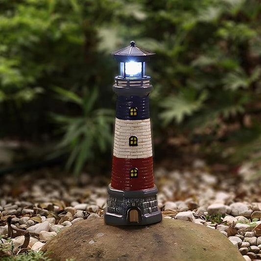 Solar Lighthouse Garden Outdoor Statues, Waterproof Lawn Lights Decor; Automatic Rotating Solar Lights for Yard, Patio, Ground, Tabletop Decoration; Unique Housewarming Gifts - Black