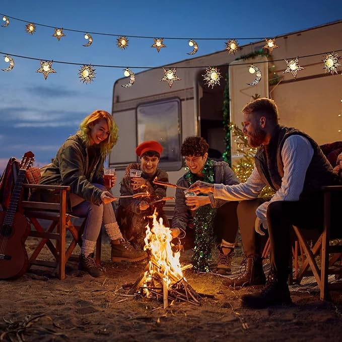 Solar String Lights Outdoor Star Moon Sun 13Ft 153In Led Solar Powered Fairy Decorative Lights for Garden Patio Yard Trees Mothers Day Gifts Wedding Party (Warm White) (Star Moon Sun String Lights)