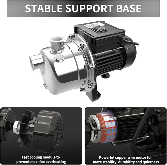 LANCHEZ 1/2 HP Shallow Well Garden Pump, Portable Stainless Steel Water Transfer Draining Irrigation Pump for Lawn Fountain, 960 GPH, 125 Feet Height