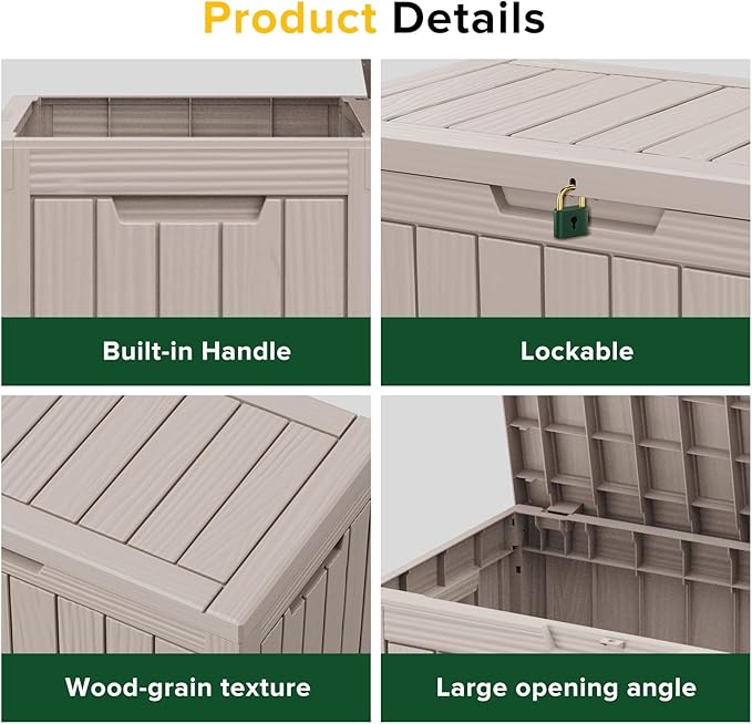 45 Gallon Outdoor Storage Box Waterproof Lockable Resin Deck Box Large, Patio Storage Bin for Pool Accessories Cushion Furniture, Garden Tools, UV-Resistant Outside Delivery Light Coffee