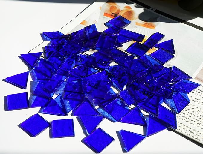 Large Size Textured Transparent Glass Tiles, 200g Mixed Shapes Stained Glass Pieces for DIY Mosaic Crafts, 70pcs for Bold Mosaic Projects, Turquoise Blue