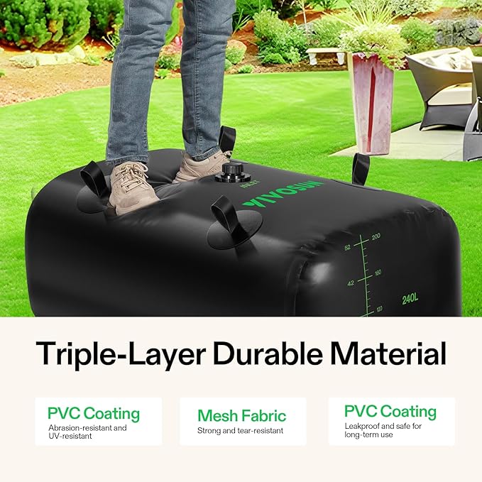 VIVOSUN 240 L/64 Gal Water Bladder, Foldable and Portable Water Storage Bag for RV, Camping, Garden Watering, Agricultural Irrigation, Drought Resistance, Firefighting